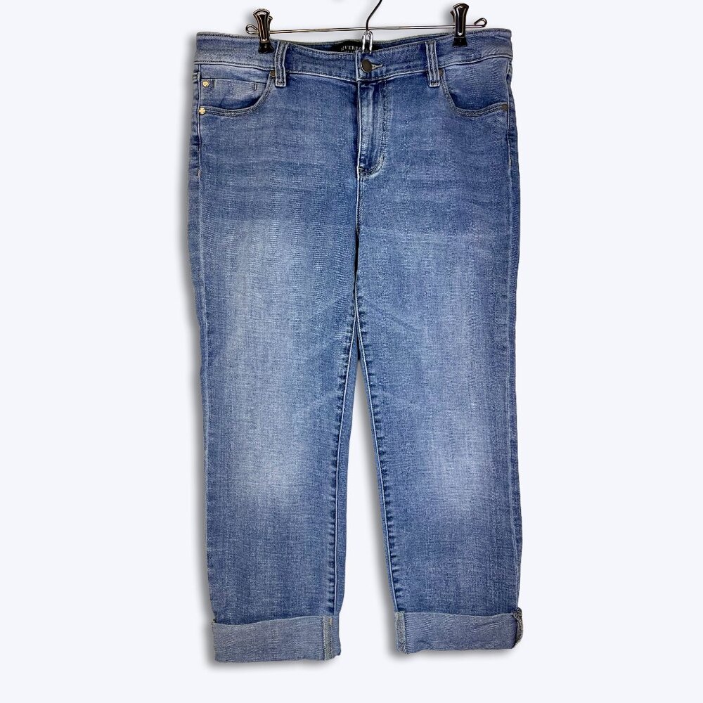 Liverpool Los Angeles Crop Wide Rolled Cuff Jeans Women 12/31 Blue Denim Stretch